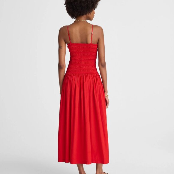 NWT Madewell Peony Smocked Maxi Dress Red Medium Petite - Picture 3 of 5